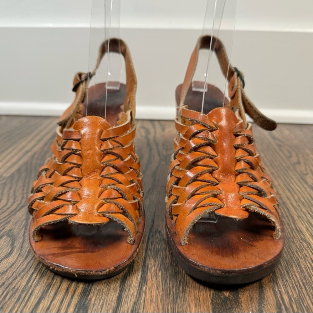 Vintage 1970s QualiCraft Casualets Brown leather woven wedges size 7.5 - Picture 3 of 8